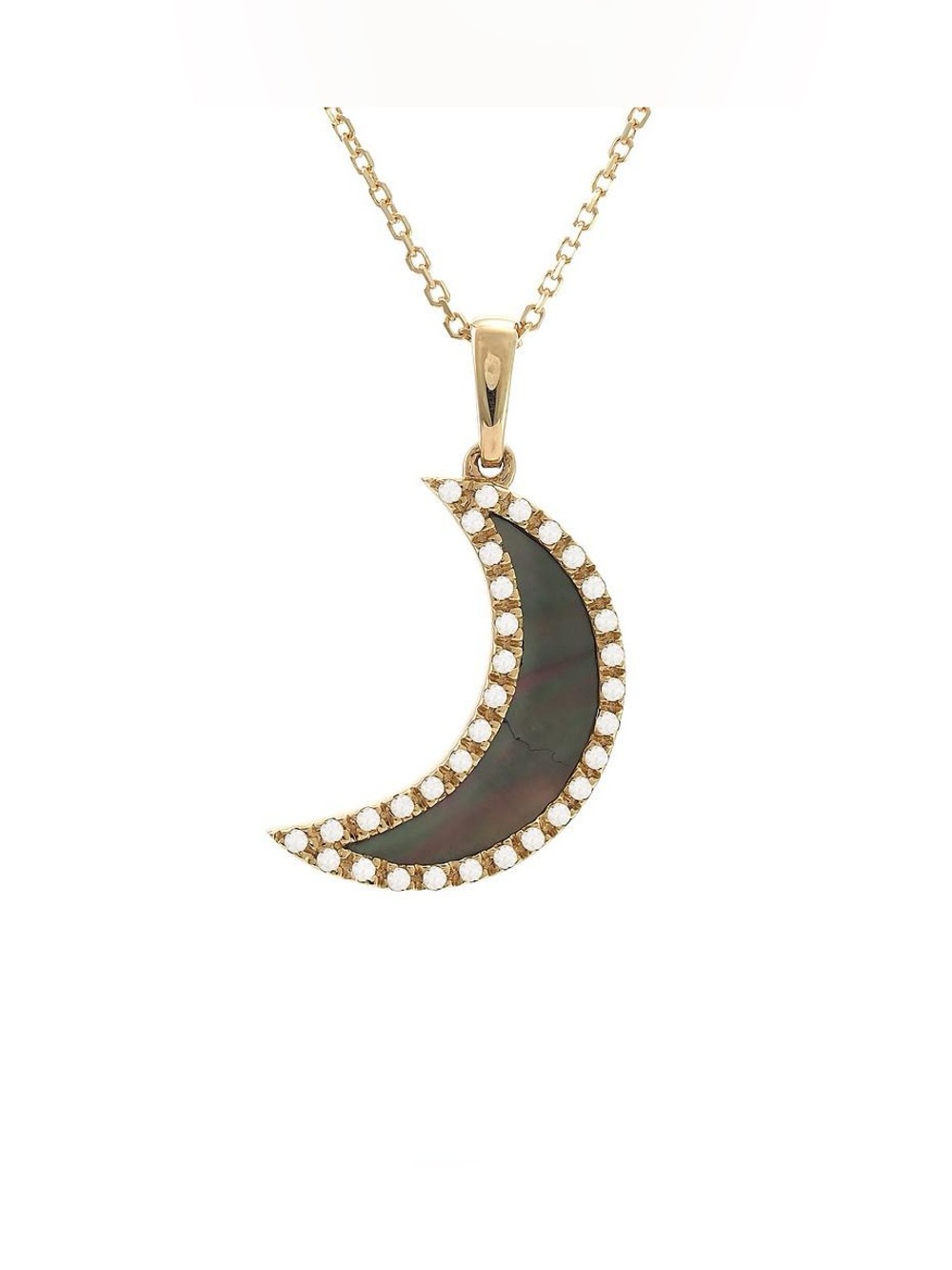 14K Real Yellow Gold Moon Flat Bezel Pearl Shell Necklace 16+2″